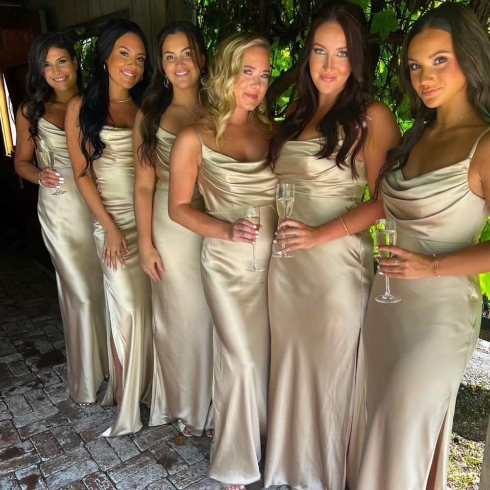 Revelry Size 4 gold champagne bridesmaid dress